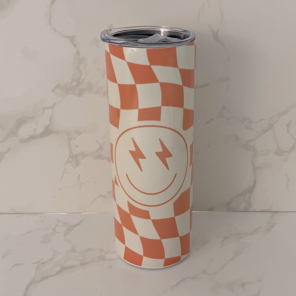 NEW! Smiley Retro Checkered Print Stainless Steel Tumbler
